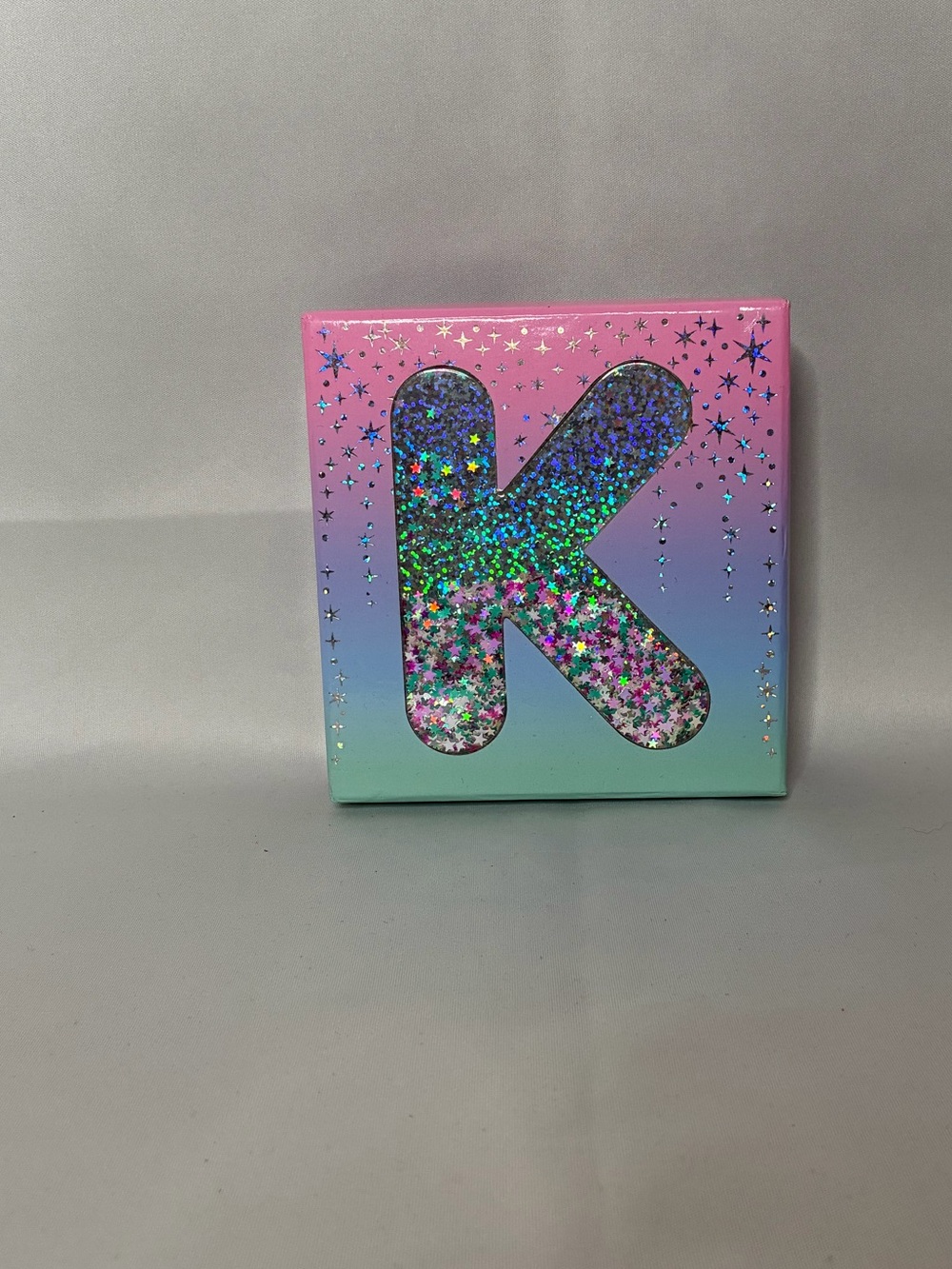 Pink & Teal Glitter Letter K Jewelry Box w/ Costume Jewelry